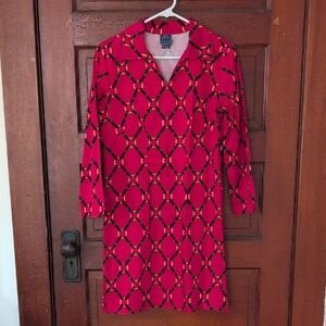 Melly M Red and Black Geometric Long Sleeve Dress